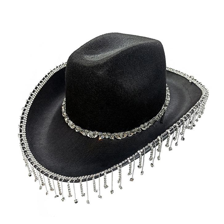 Black Fringe Rhinestone Cowboy Hat – Onlymaker