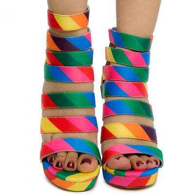 Rainbow Platform Chunky Heel Strap Bootie Sandals
