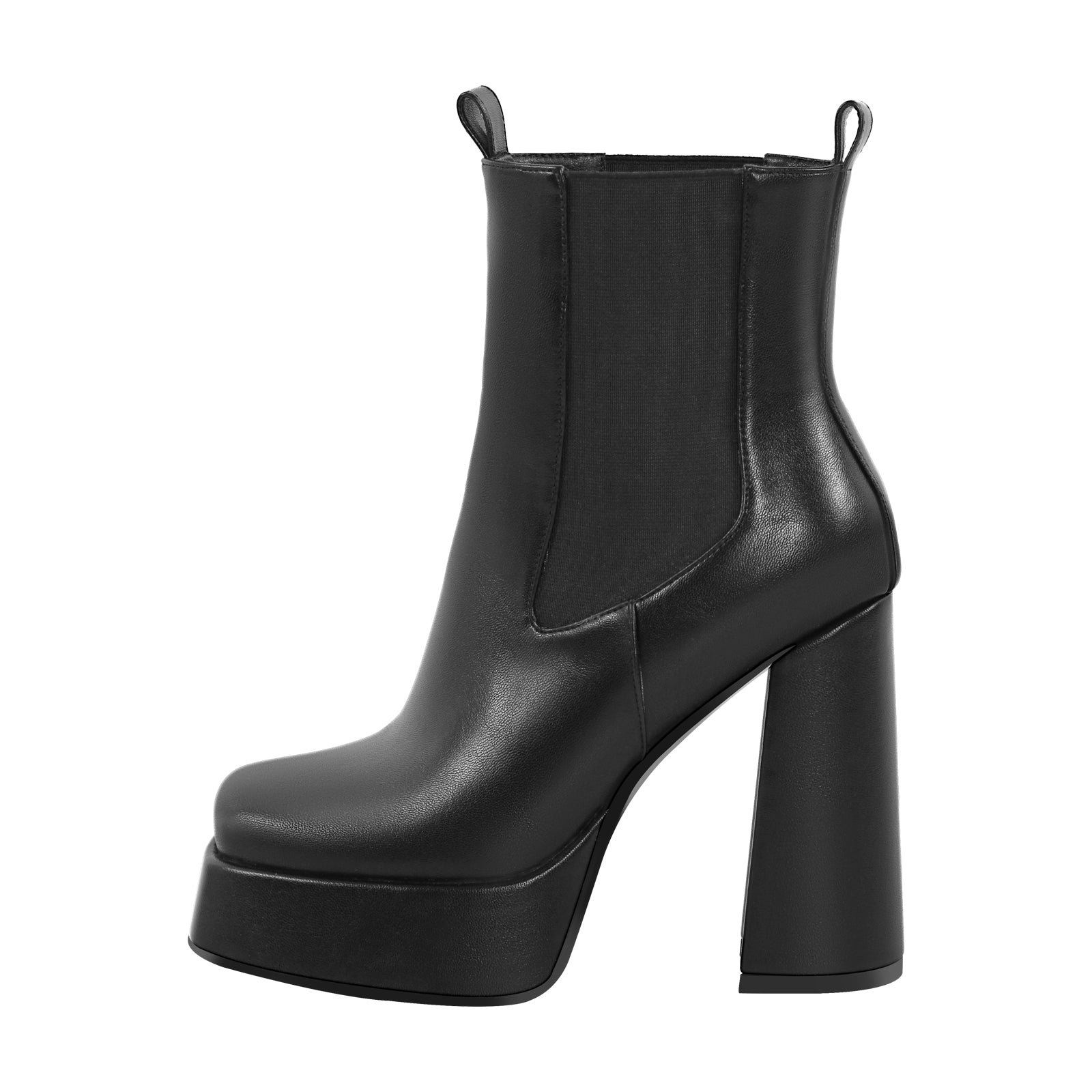 Black Square Toe Platform Chunky Heel Ankle Boots Onlymaker