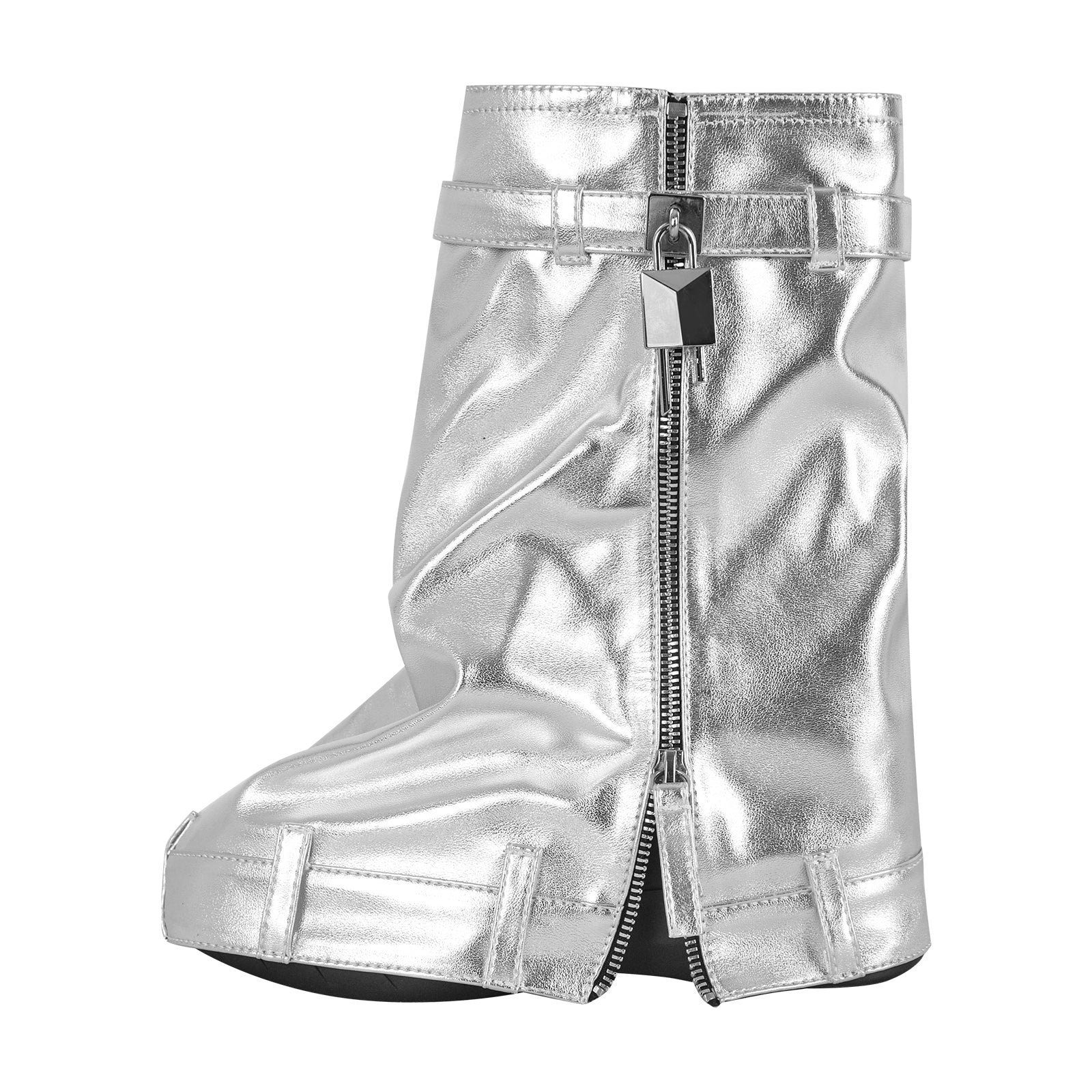 Round Toe Wedge Heel Fold Over Midcalf Boots Onlymaker