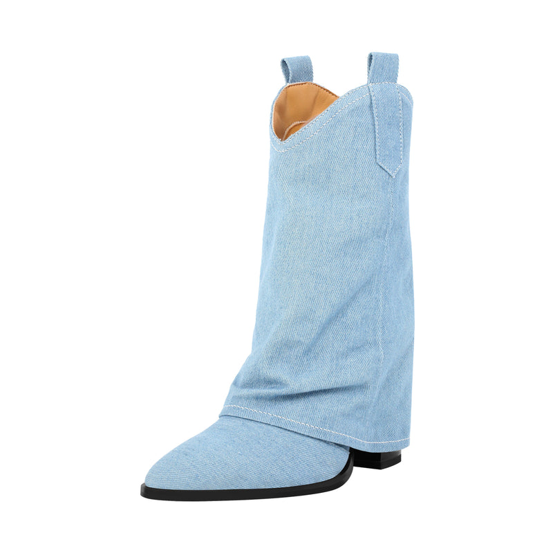 Pointed Toe Mid-Calf Fold Over Boots