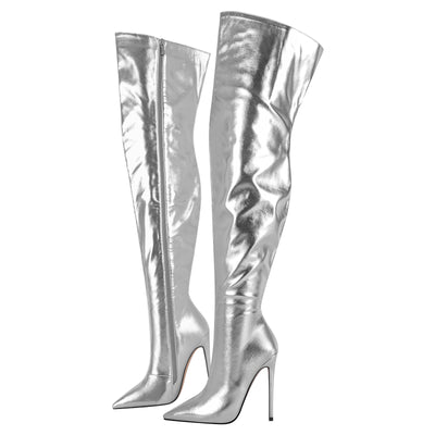 Metallic Pointed Toe Stiletto Over The Knee Boots