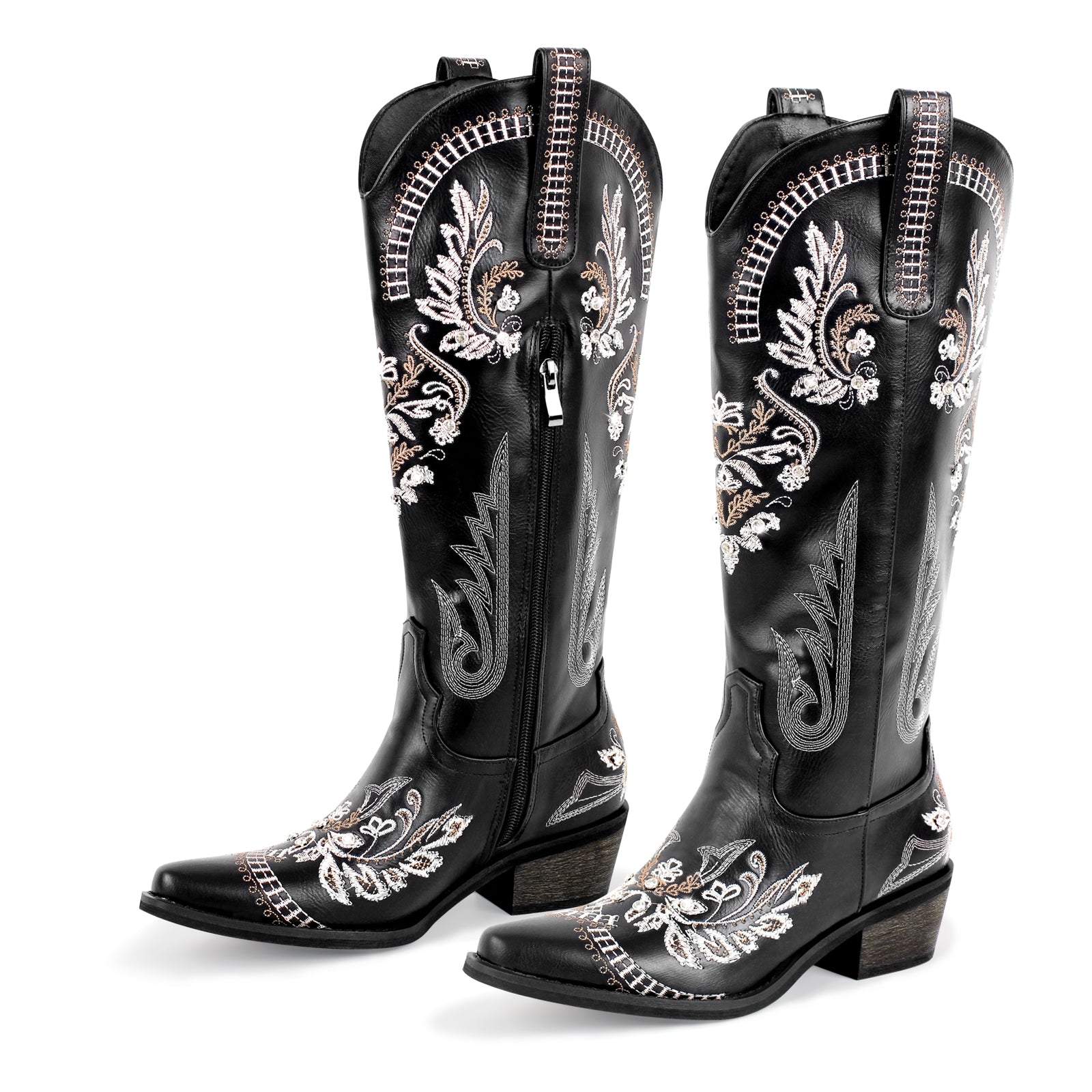 Kluolandi Women's Rhinestone Cowgirl Boots - Embroidered Western Knee High Boots With Chunky Heel - View #8