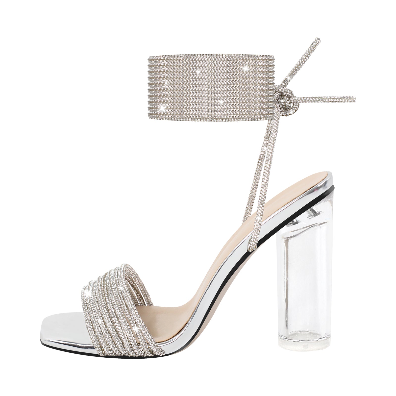 Richealnini Clear Heel Sandals For Women - Crystal Stiletto Lace Up Strappy High Heels