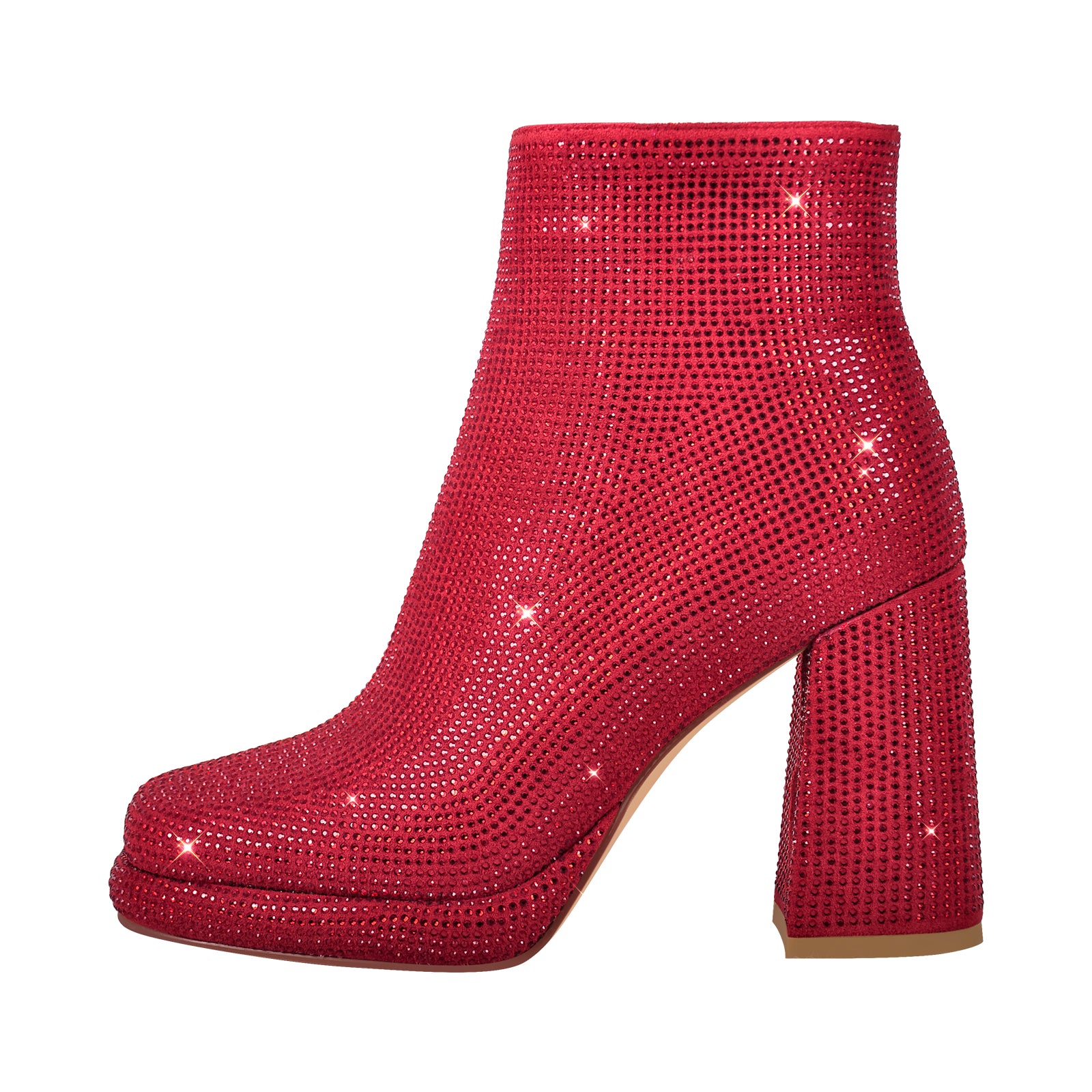 Satin Square Toe Rhinestone with Sheepskin Platform Heels