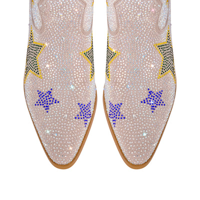 Rhinestone Star Chunky Heel Mid-Calf Western Boots