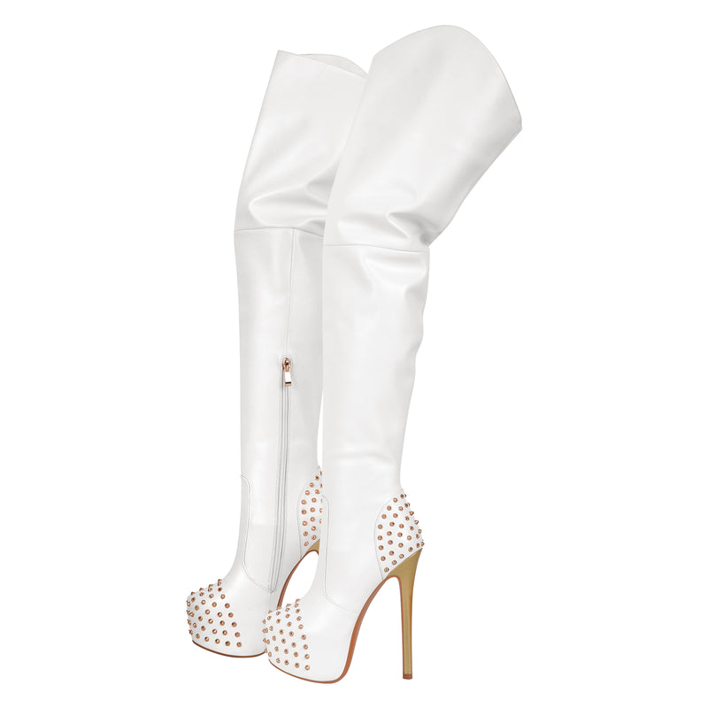 Round Toe Stiletto Rivet Over The Knee Boots