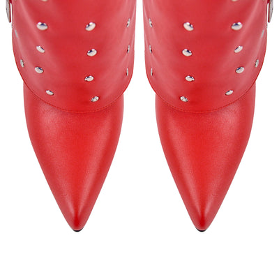 Pointed Toe Stiletto Rivet Fold Over Boots