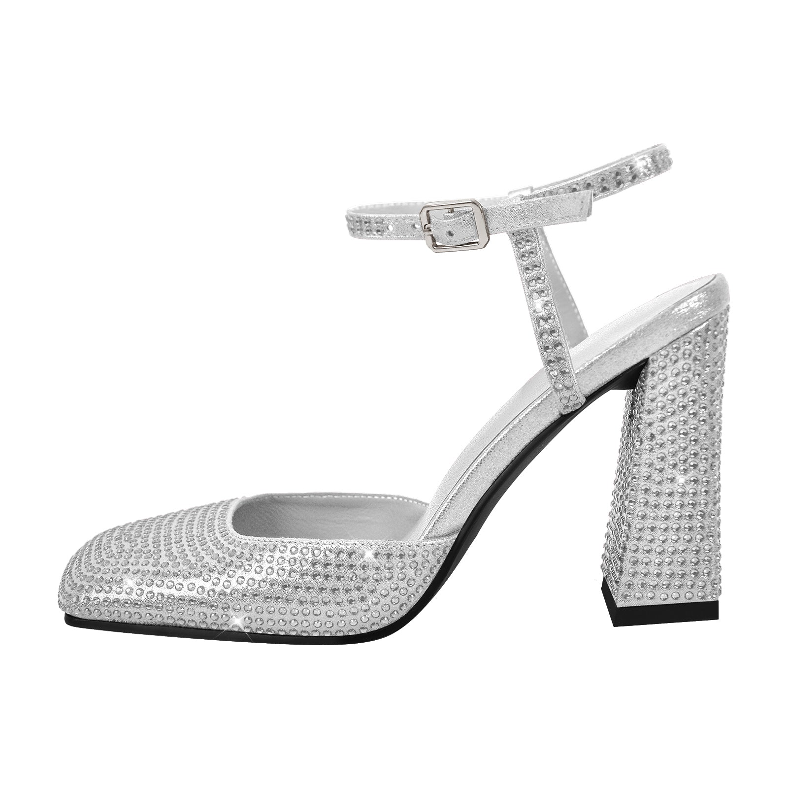 TDD Platform Heels For Women - 5 Inch Glitter Rhinestone Chunky Pumps
