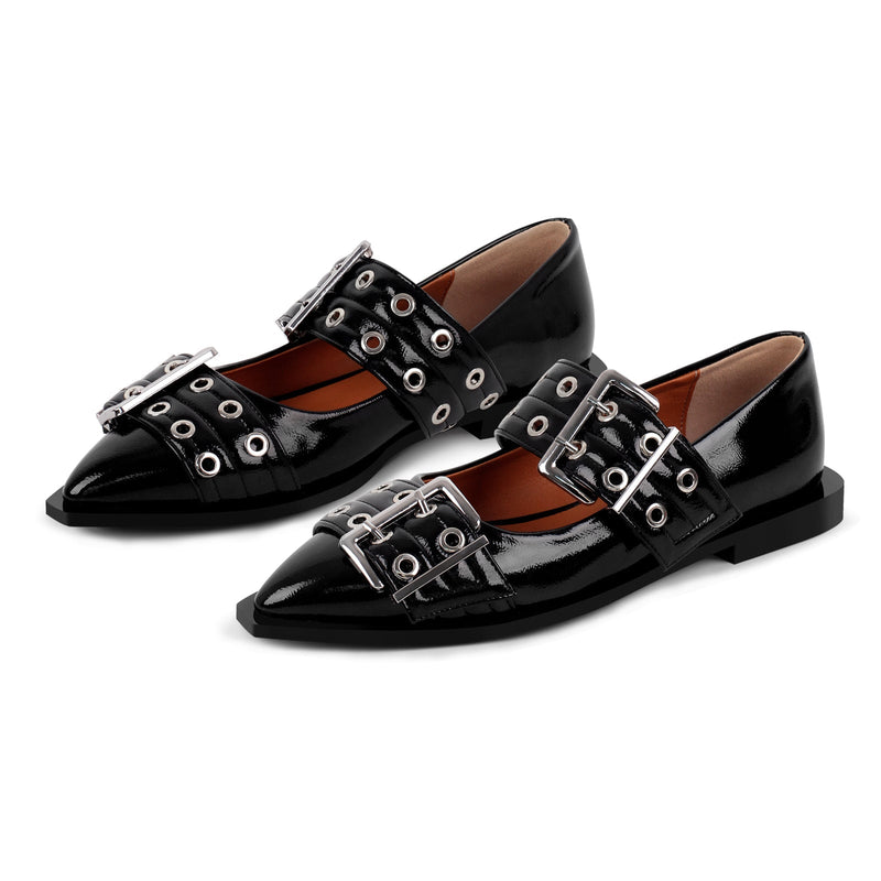 Pointed Toe Belt Buckle Strap Flats