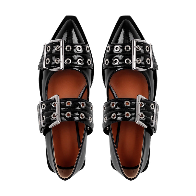 Pointed Toe Belt Buckle Strap Flats