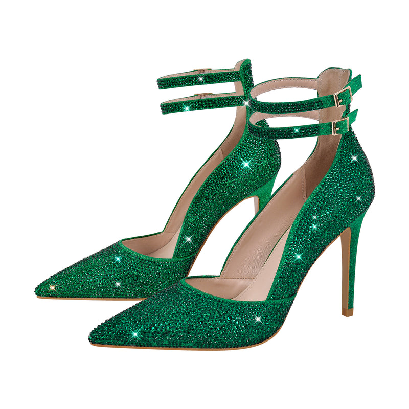Rhinestone Ankle Straps Pointed Toe Pumps