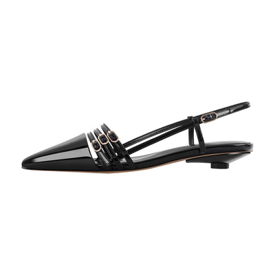 Pointed Toe Round Heel Hollow Buckle Slingback Flats