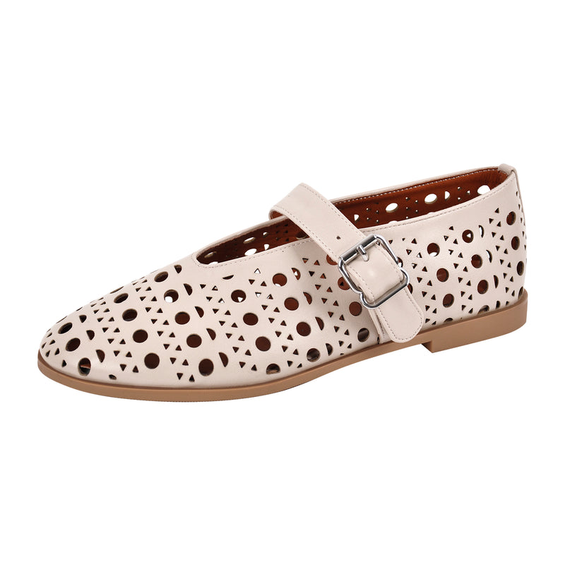 Round Toe Hollow Buckle Flats