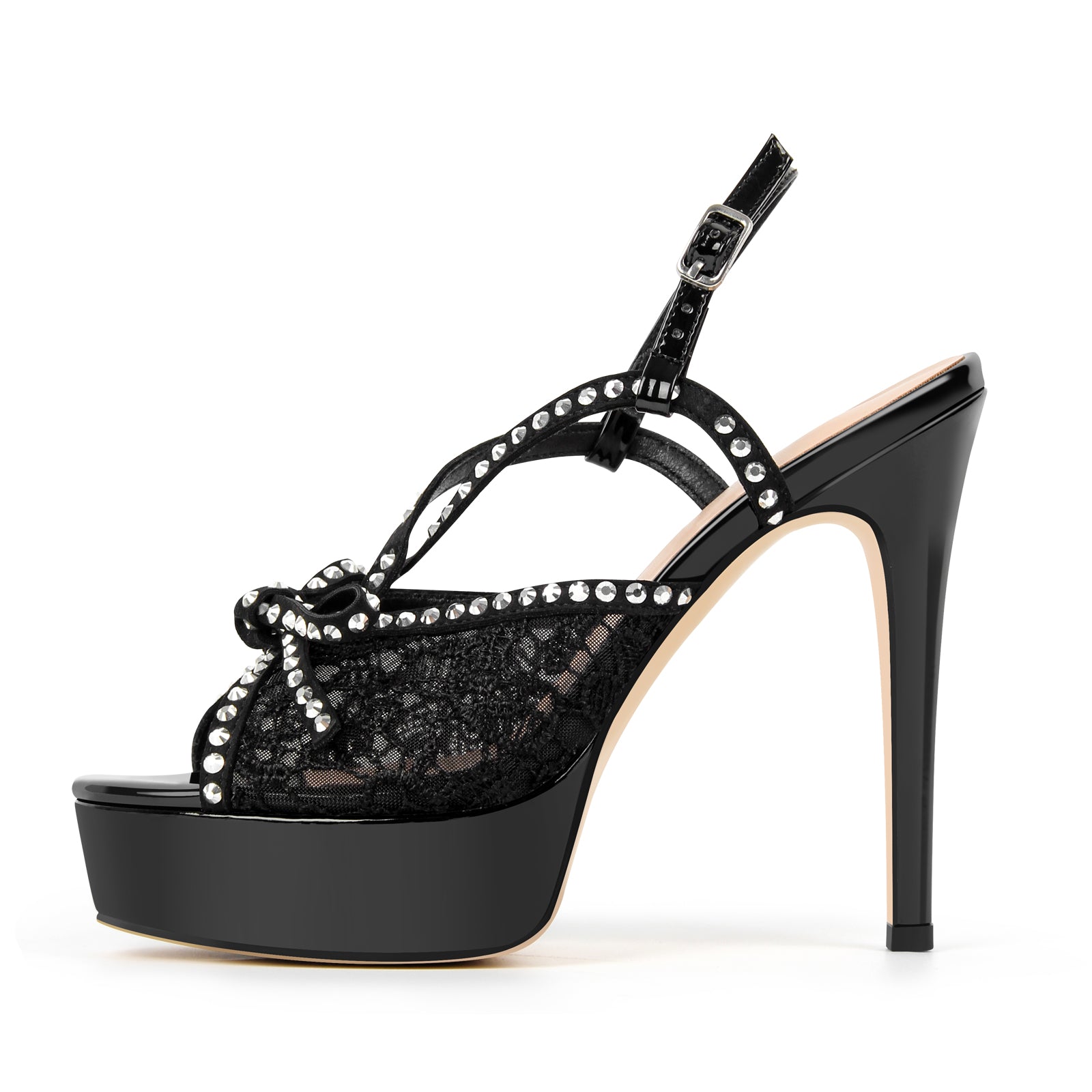 Mesh Rivet Pointed Stiletto Sandals