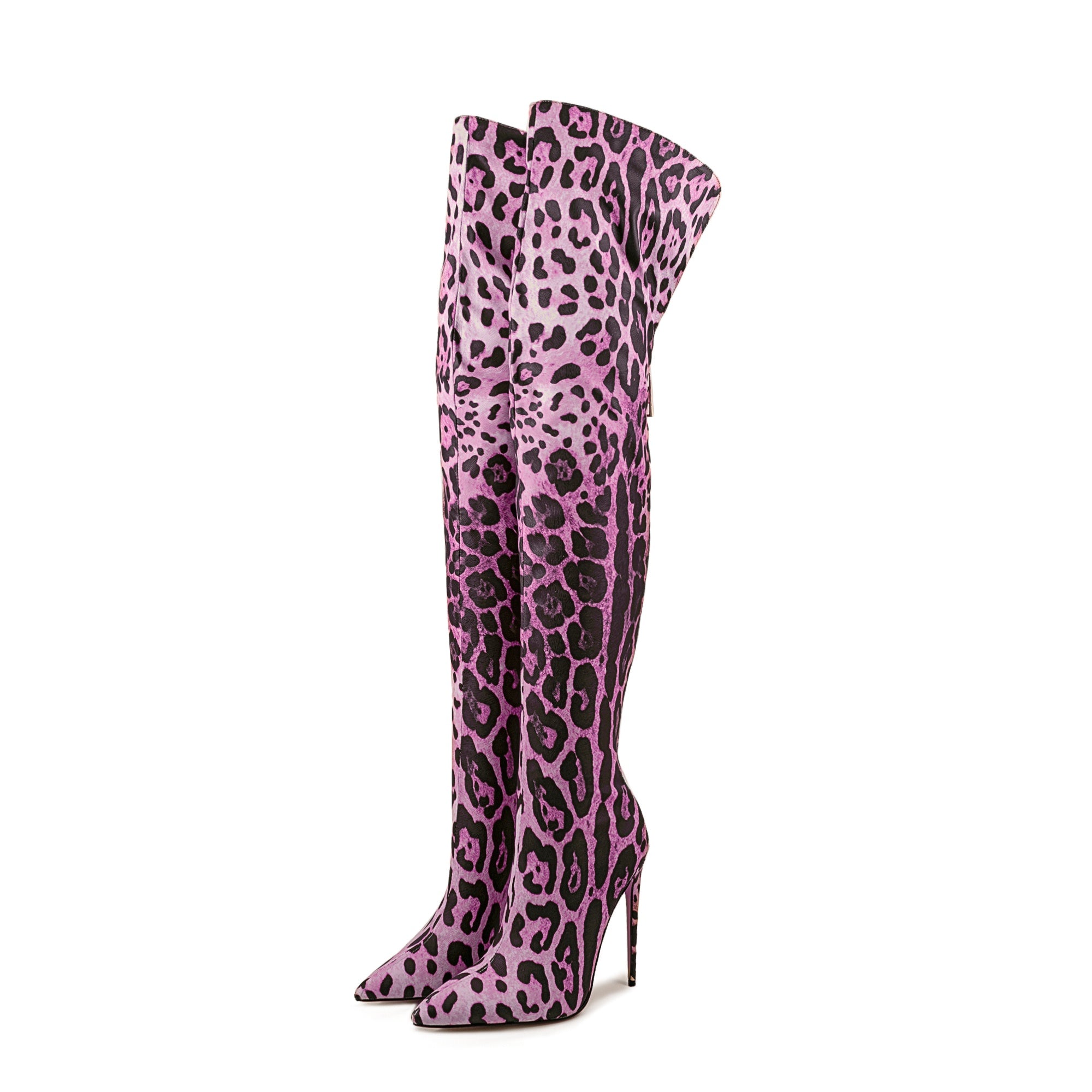Mid-tube boots pointed leopard print high heel stiletto elastic boots main image 1