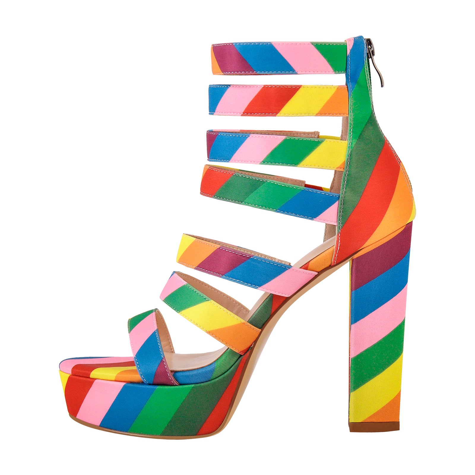 Rainbow crystal strap square heel sandal