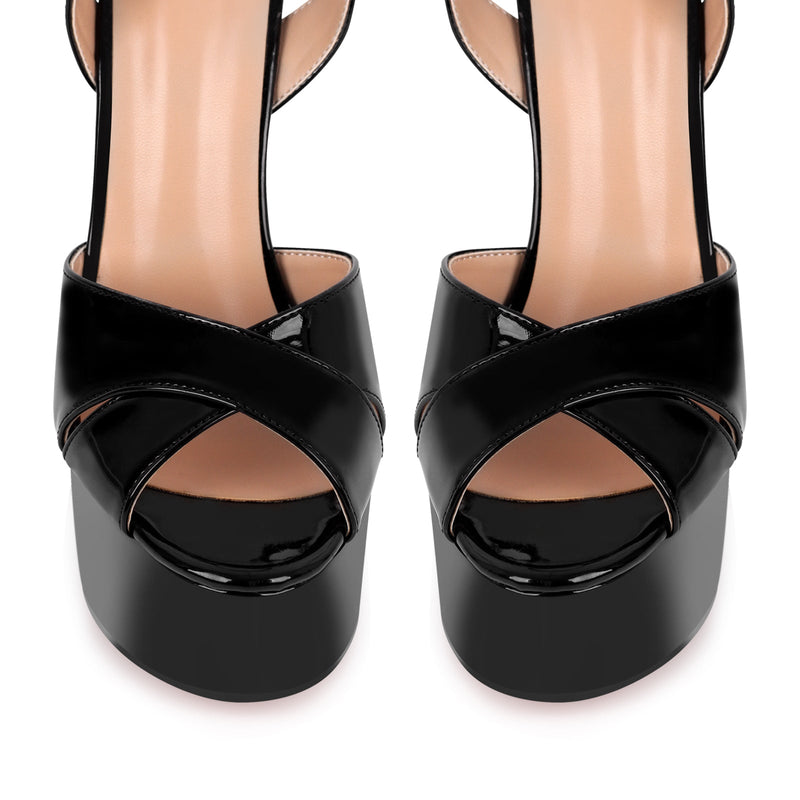 Black Platform Chunky Heel Ankle Strap Sandals