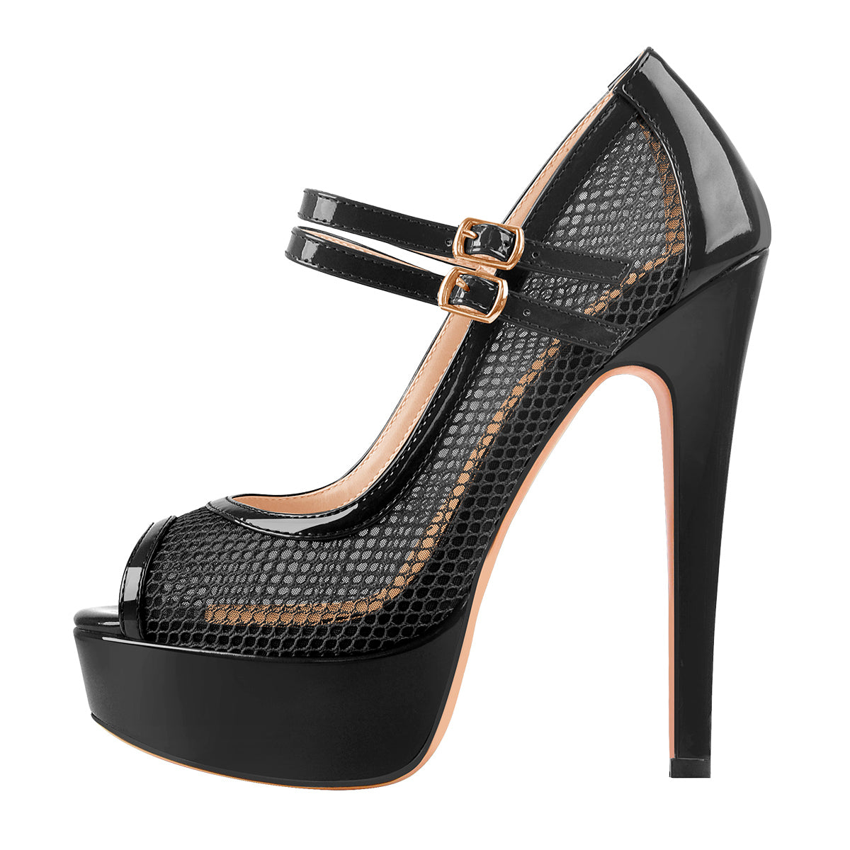 PADLOCK PLATFORM PEEP TOE PUMP 14 CM IN WHITE CALFSKIN
