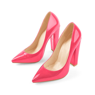 Basic Pumps Pointed Toe Chunky High Heels
