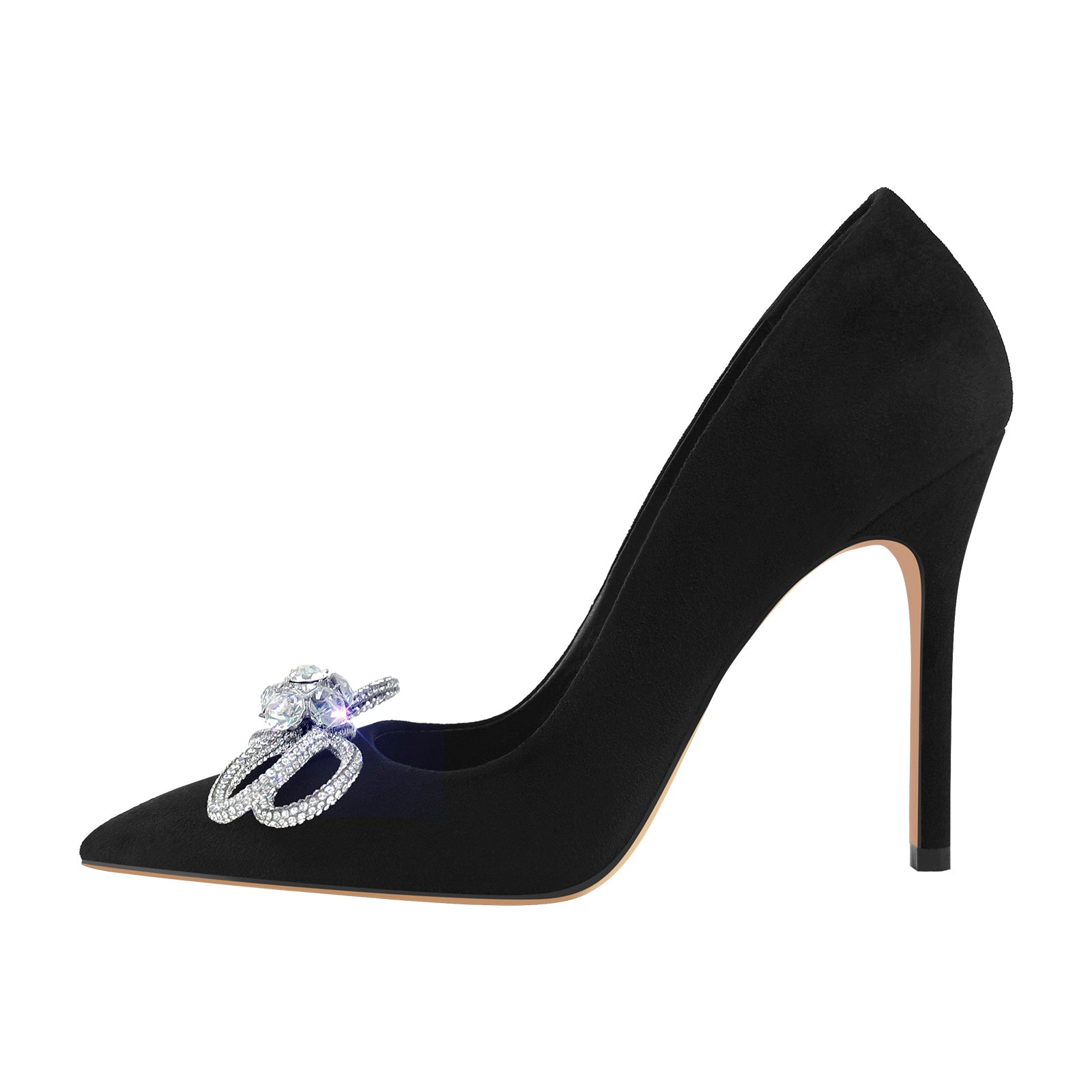 Rhinestone Bow Suede Stiletto High Heel Sandals