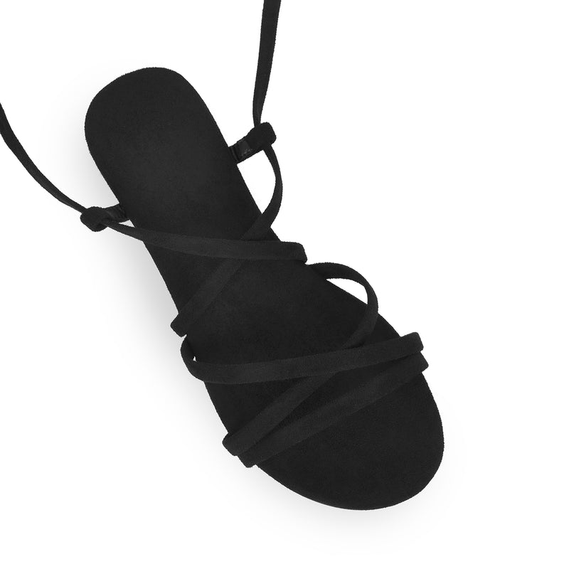 Black Suede Lace Up Sandals Flats