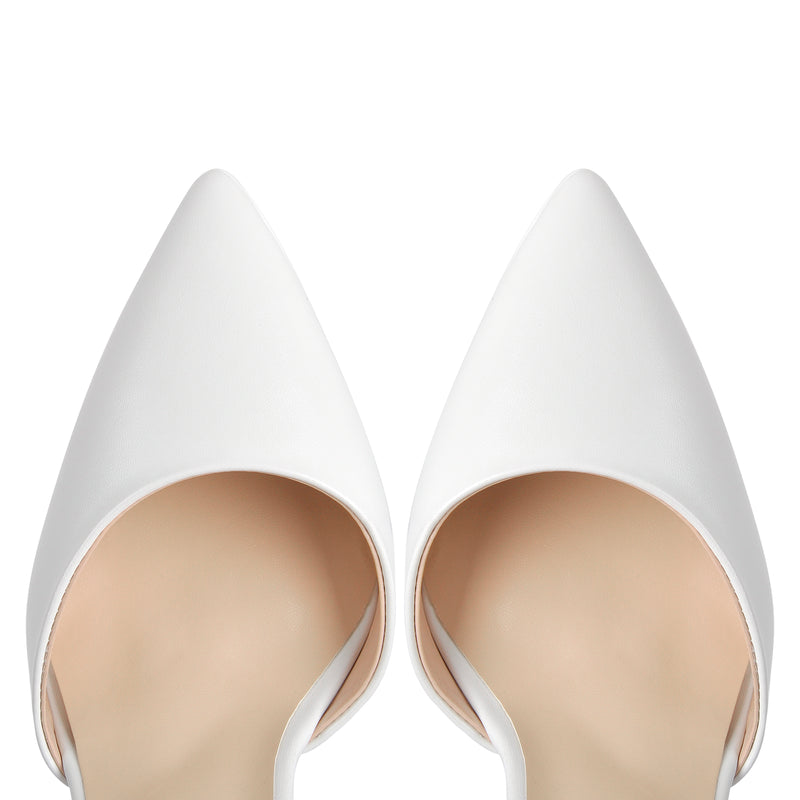 White Pointed Toe Platform Chunky Pumps