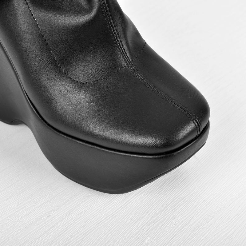 Black Platform Zip Up Mid-Calf Boots