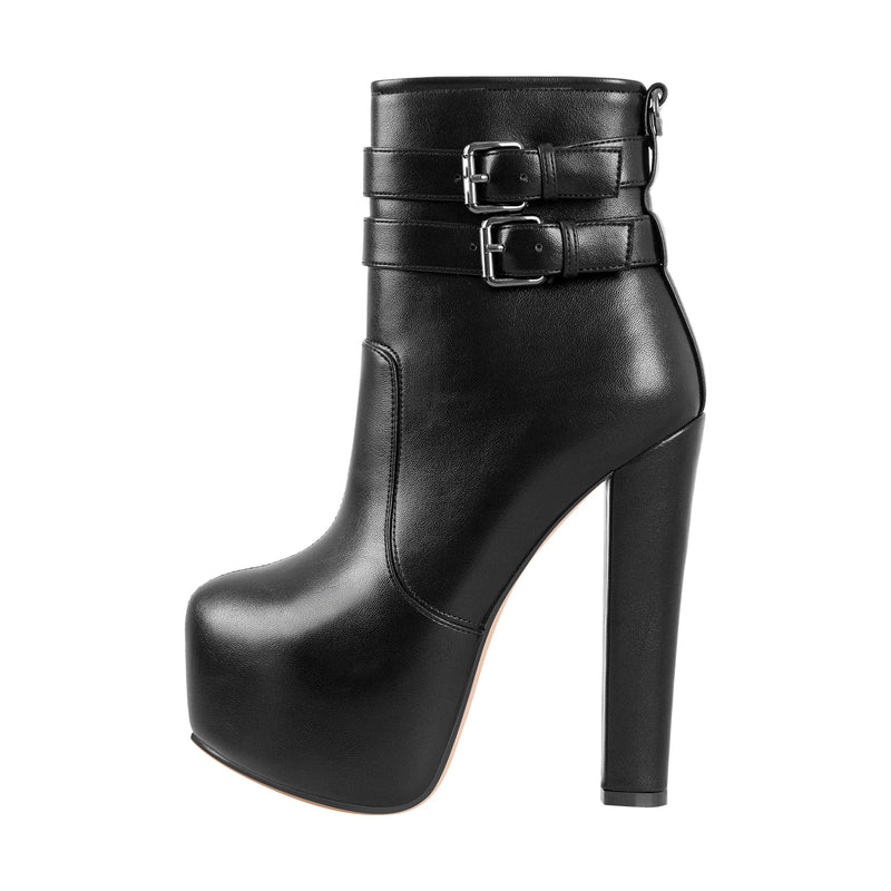 Platform Chunky High Heels Buckle Zip Ankle Boots