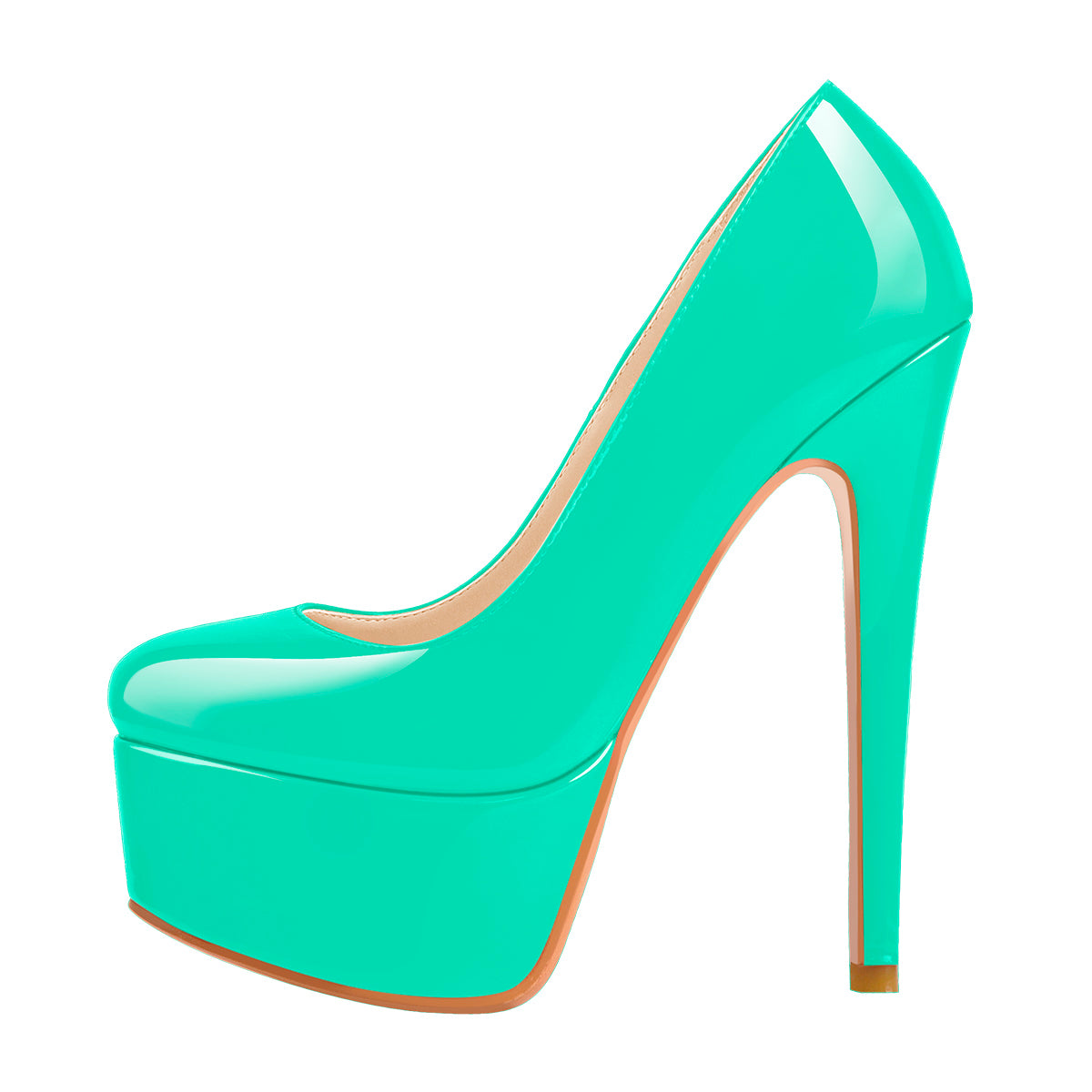 Patent Leather Rounde Toe Platform Green Stiletto High Heels Pumps â Onlymaker