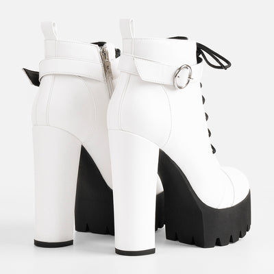 White Platform Chunky Heels Ankle Boots