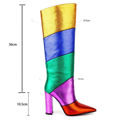 Colorful Patchwork Knee High Boots