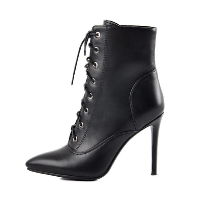 Pointy Toe Lace up Stiletto High Heel Ankle Boots