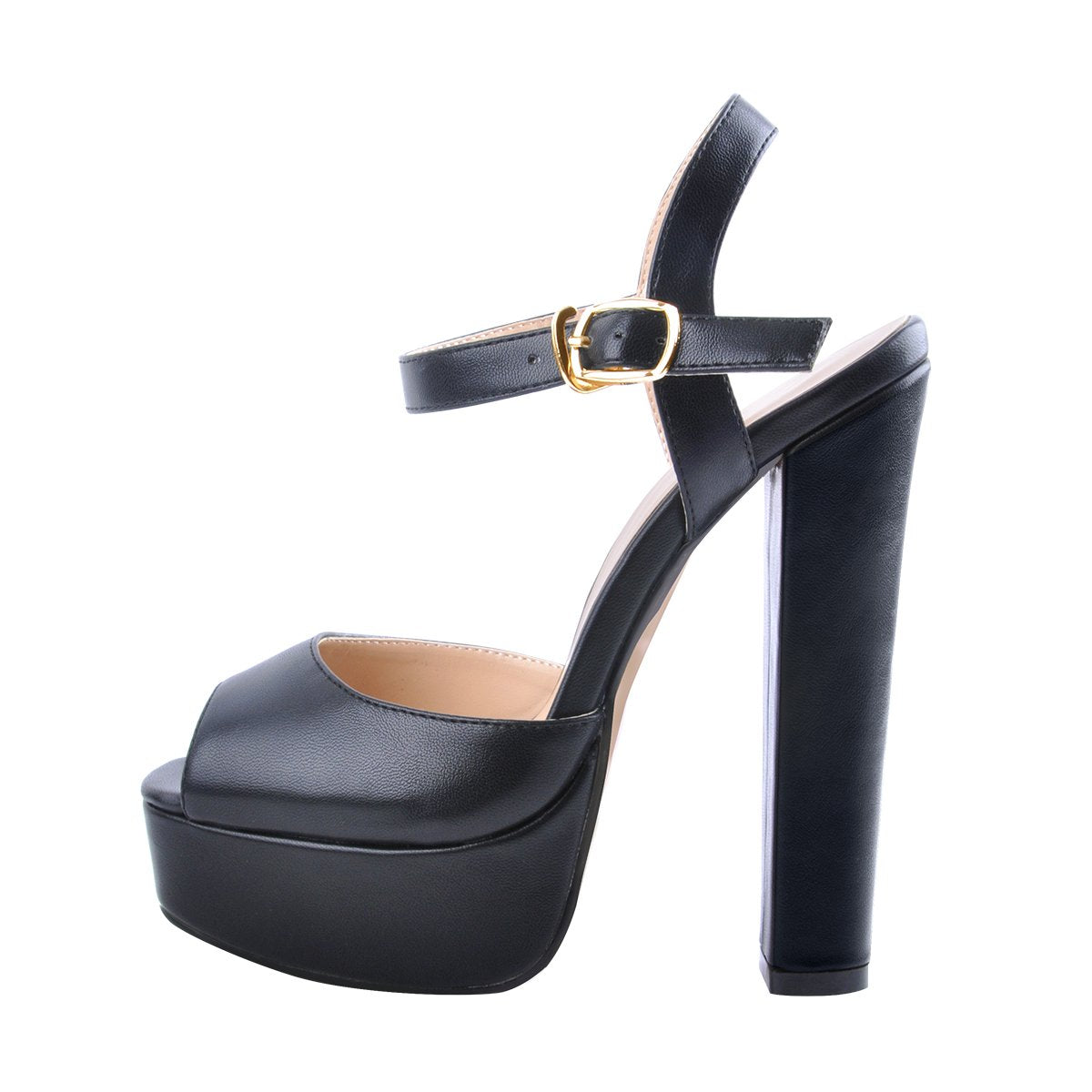Black Pointed Toe Chunky Heel Slide Sandals