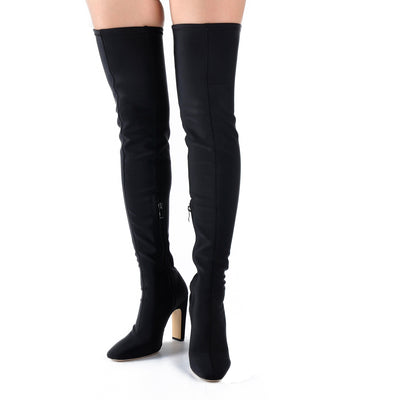 Stretchy Square Toe Block Heel Over the Knee Boots