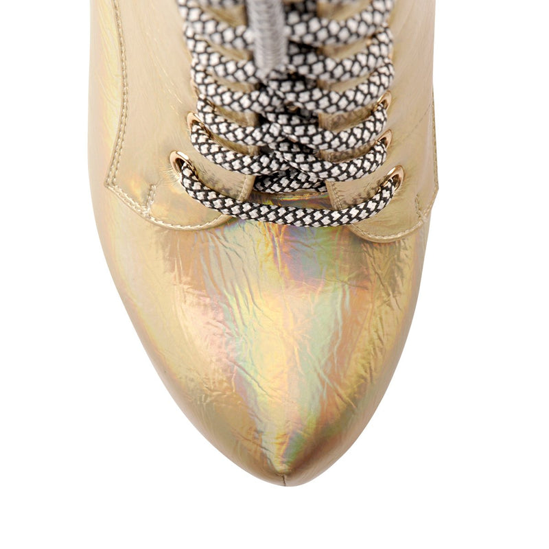 Gold Magic Color Platform Lace Up Mid-calf Boots
