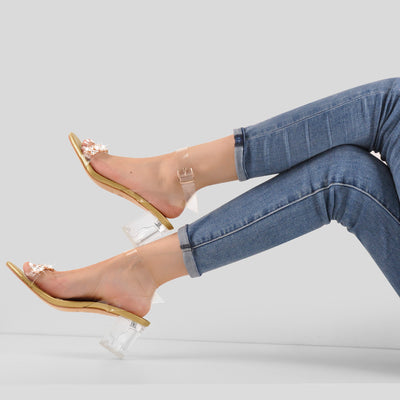 Ankle Clear Strap Rhinestone Transparent Perspex Heels Sandals