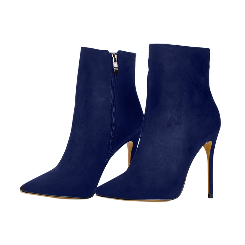 Sapphire Blue Suede Pointy Toe Stiletto High Heel Ankle Boots
