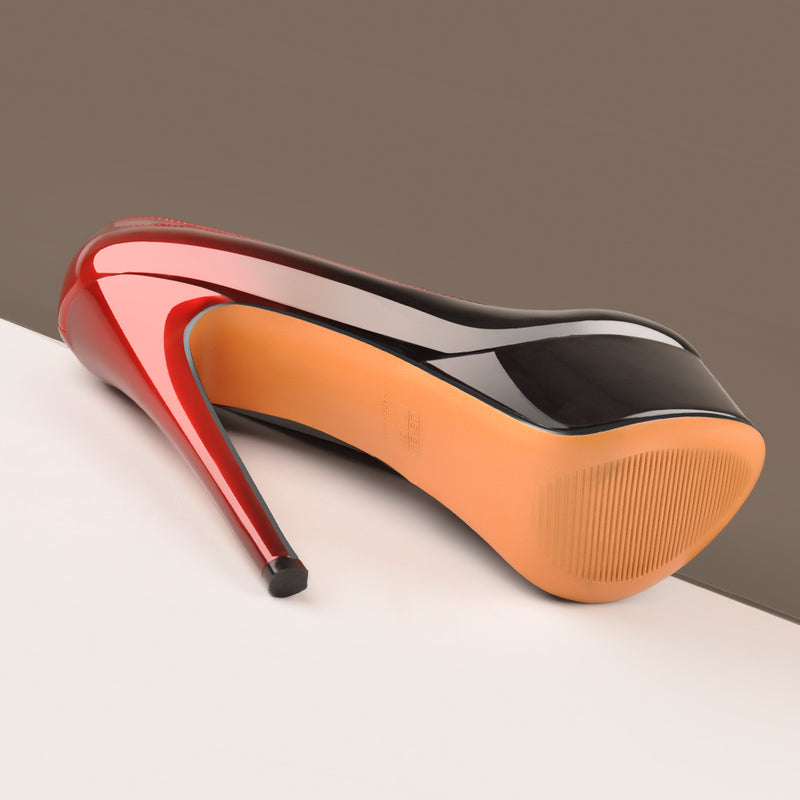 Black Red Gradient Patent Leather Rounde Toe Platform Stiletto High Heels Pumps