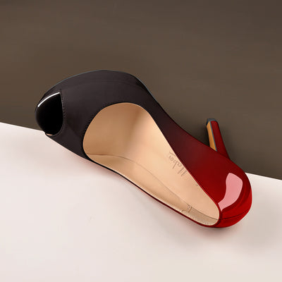 Red Black Peep Toe Platform Stiletto High Heel Pumps