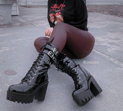 Platform Mid Calf Chunky High Heels Boots