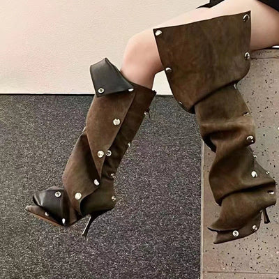 Pointed Toe Buckle Stiletto Removable Boots