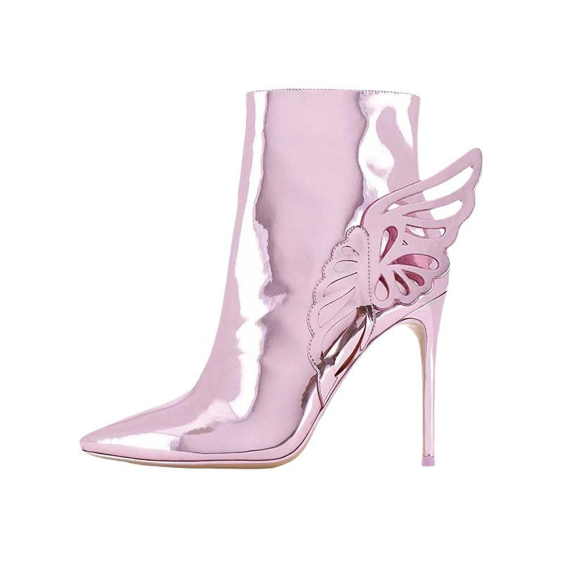 Metallic Butterfly Stiletto Ankle Boots