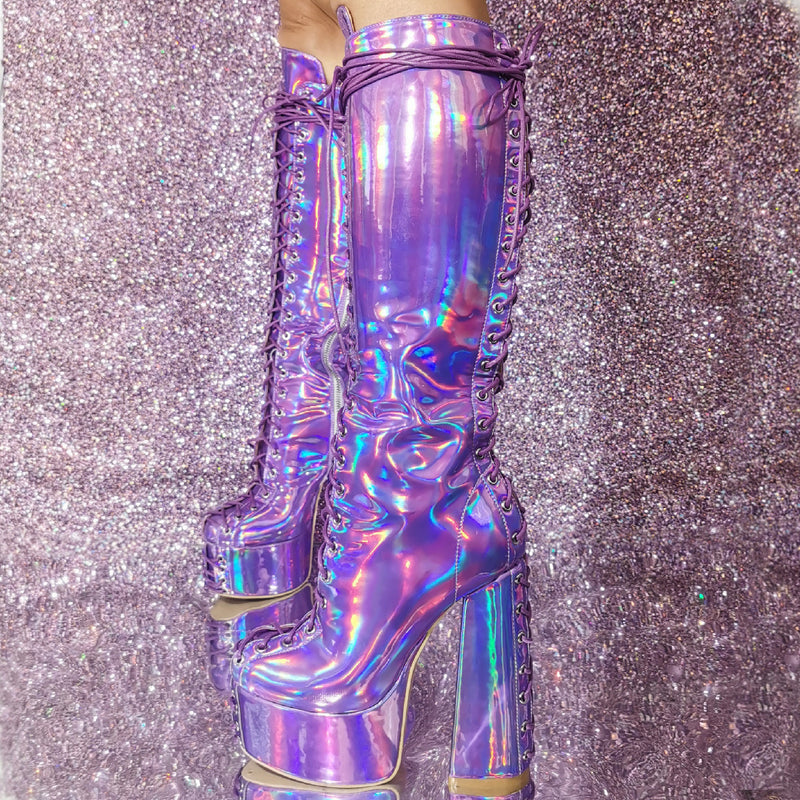 Laser Gothic Lace-up Knee High Platform Boots