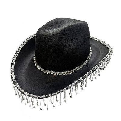 Black Fringe Rhinestone Cowboy Hat