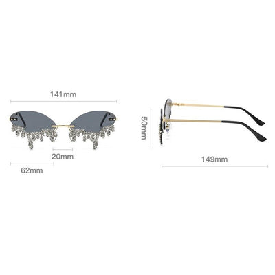 Rhinestone Tear Shape Rimless Sunglasses