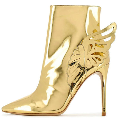 Metallic Butterfly Stiletto Ankle Boots