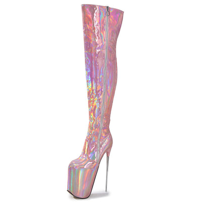 Holographic Platform Super Heels Over The Knee Boots