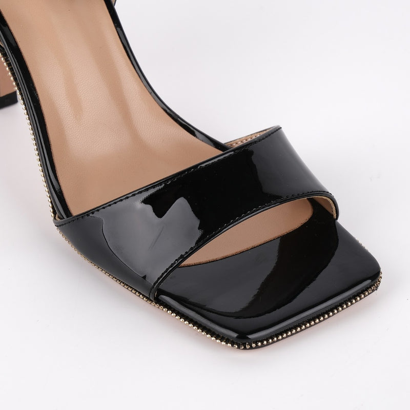 Square Toe Zipper Edge Trim Ankle Strap Sandals
