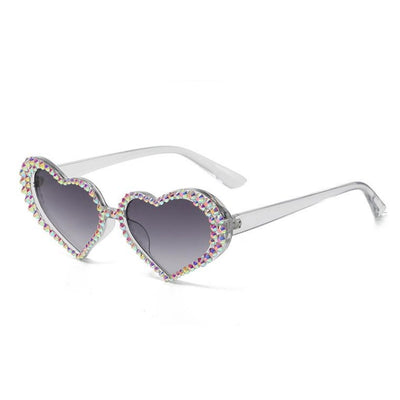 Gradient Rhinestone Heart Shape Sunglasses